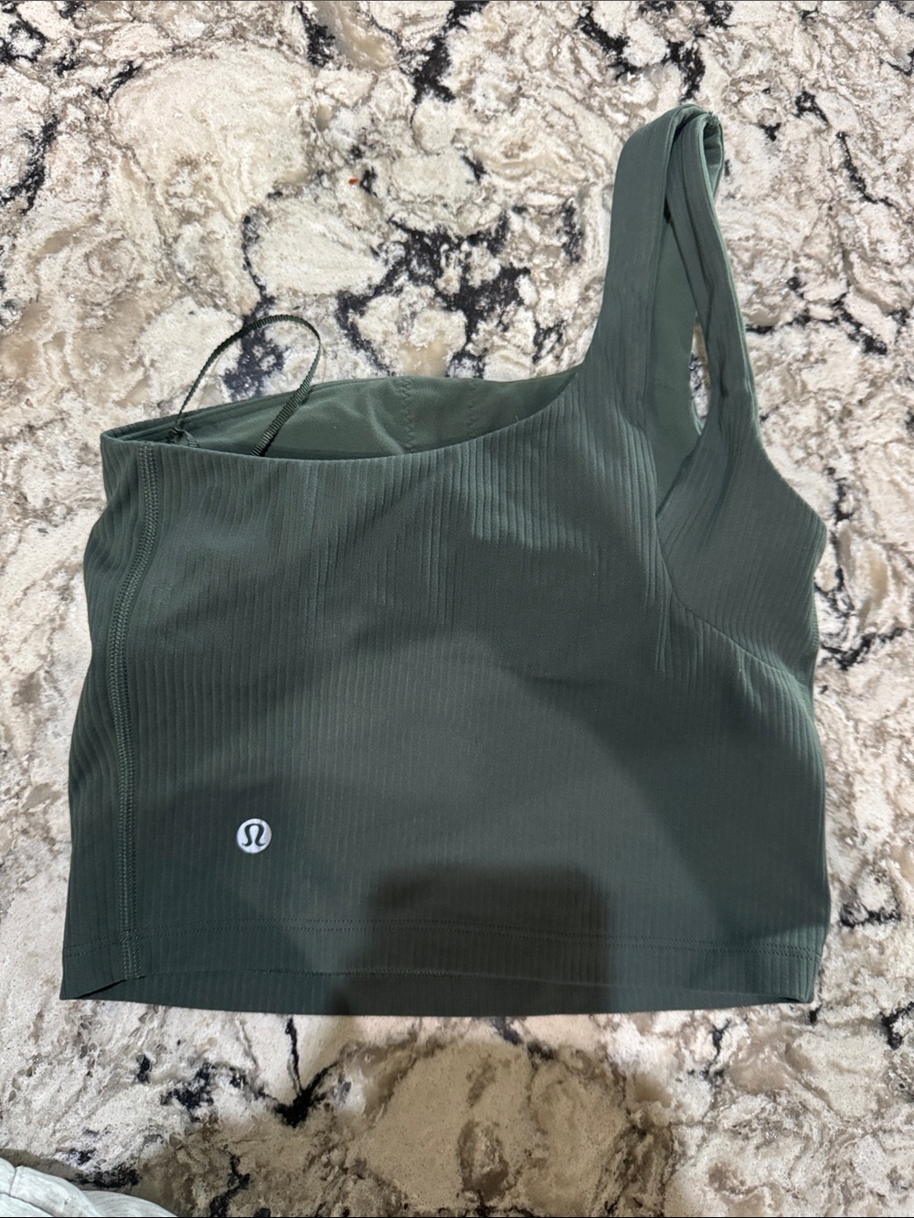 lululemon athletica Ribbed One-Shoulder Sports Crop Top in Dark Green